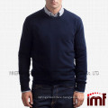 100% Cashmere Plain Crew Neck Police Sweater - Navy Blue